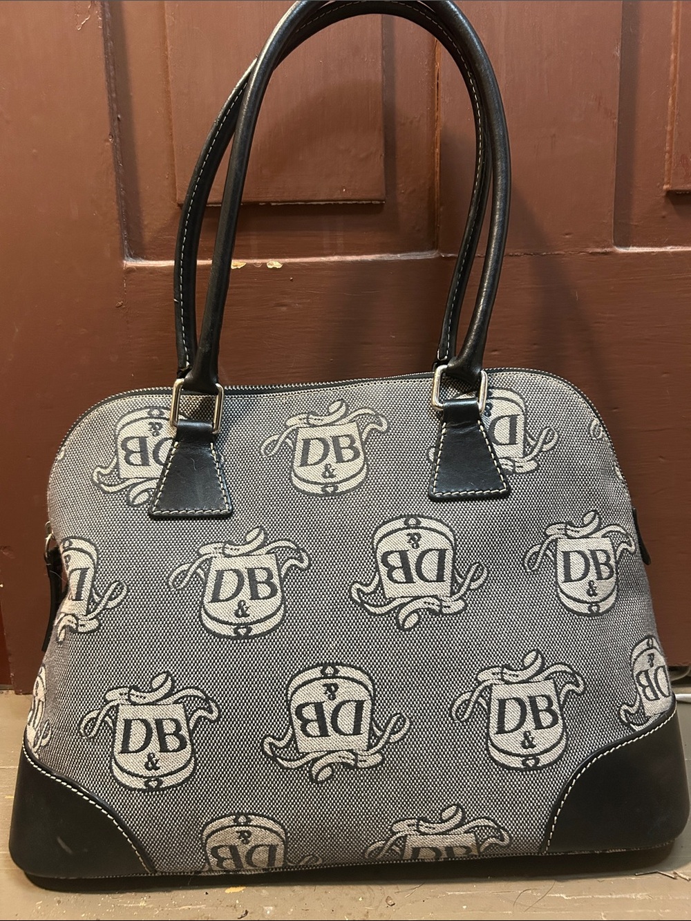 Dooney & Bourke Gray and Black Monogram Canvas Satchel - Picture 2 of 6